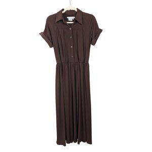 Maggy London Vintage Brown Button Down Midi Dress Collared, Short Sleeve 8
